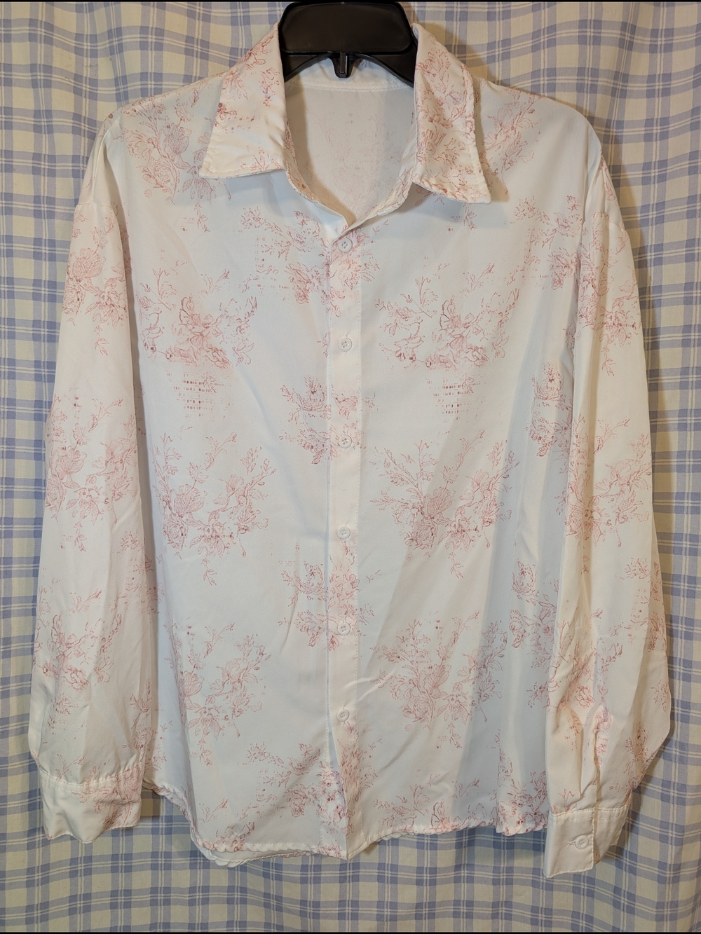 Women's White Floral Button-Up Shirt with Pink Print